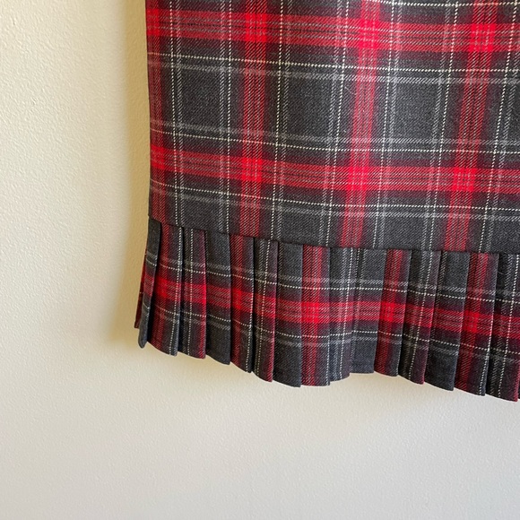 PENDLETON RED GRAY BLACK WHITE PLAID SKIRT PLEATED HEM ZIPPER LINED VIRGIN WOOL - Picture 3 of 9